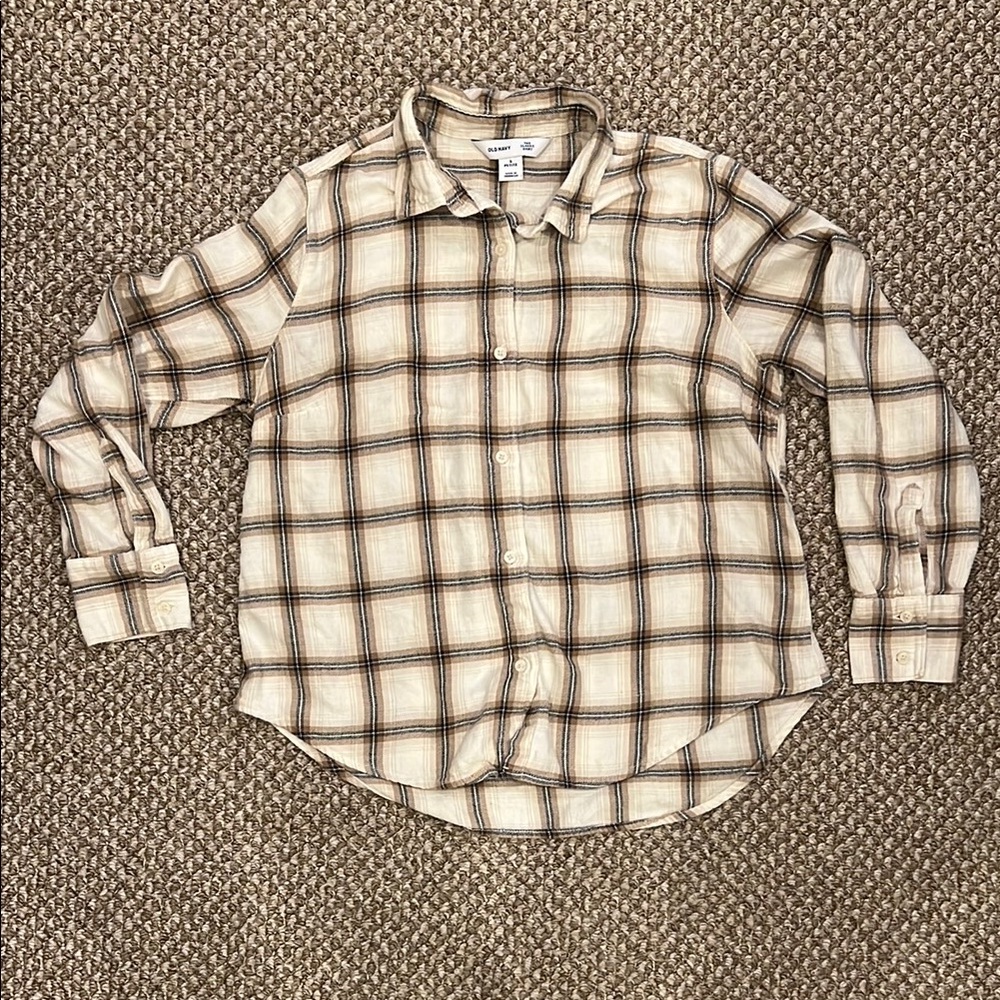 Neutral Plaid Flannel Shirt